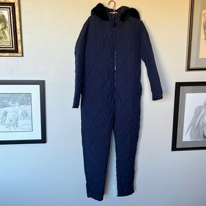 One Piece Navy Snow Suit Fur Hood